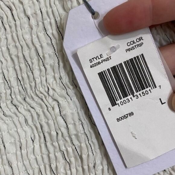 Peixoto Harriet White & Black Pinstripe Wide Leg Strapless Jumpsuit NEW SZ LG - Picture 6 of 9